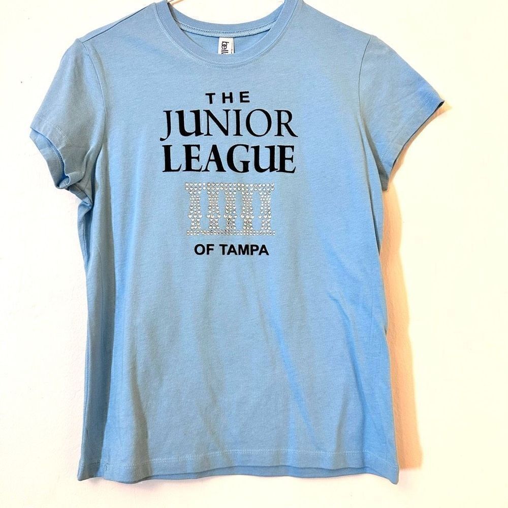 Bella The Junior League Of Tampa Rhinestones Crew Neck Graphic Tee Blue Medium